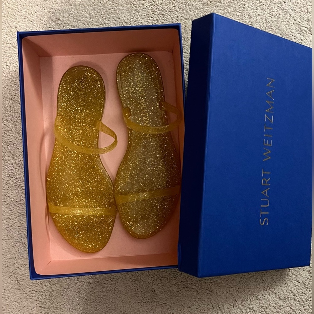 NIB Stuart Weitzman Sawyer Jelly slide Sandal gold glitter Sz 7